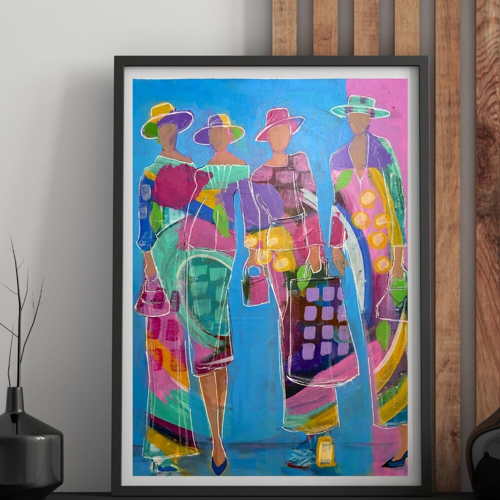 Colorful Original Acrylic Painting Ladies Strike A Pose on Canvas Sheet Wall Art - Picture 2 of 8